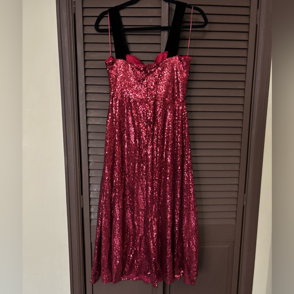NY & Co LENA Red Sequin A-Line Midi Dress Cowl Neck Strappy Sleeveless Size M - Picture 3 of 5